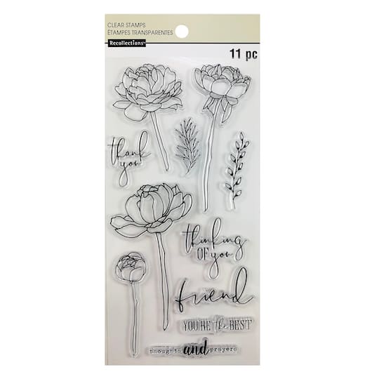 6 Pack: Peony Sentiment Clear Stamp Set by Recollections™